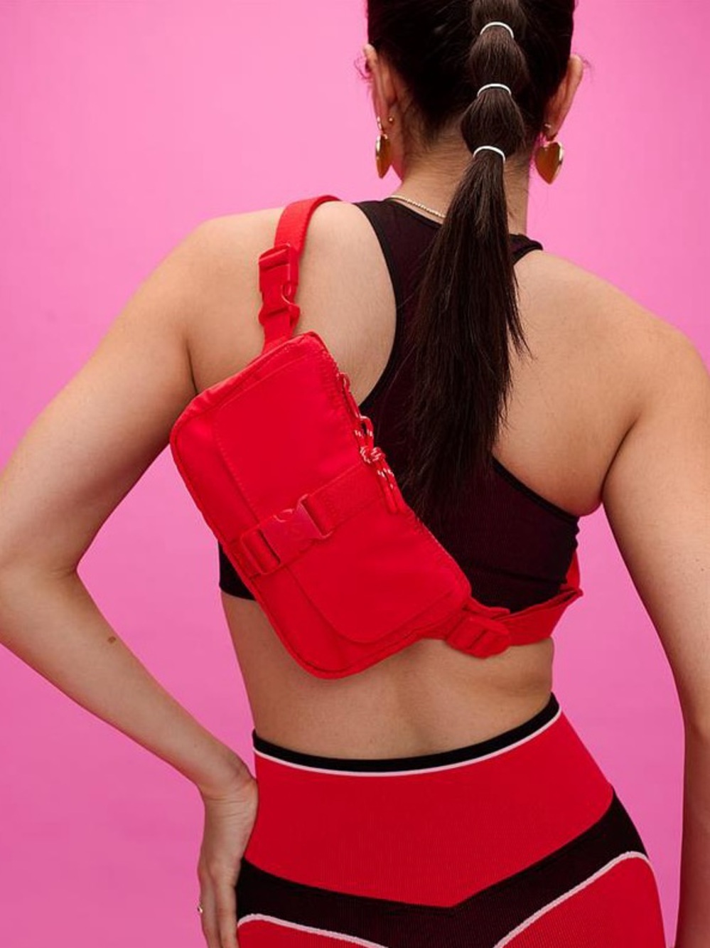NWT PINK Victoria's Secret Red Nylon Convertible Sling Crossbody Bag